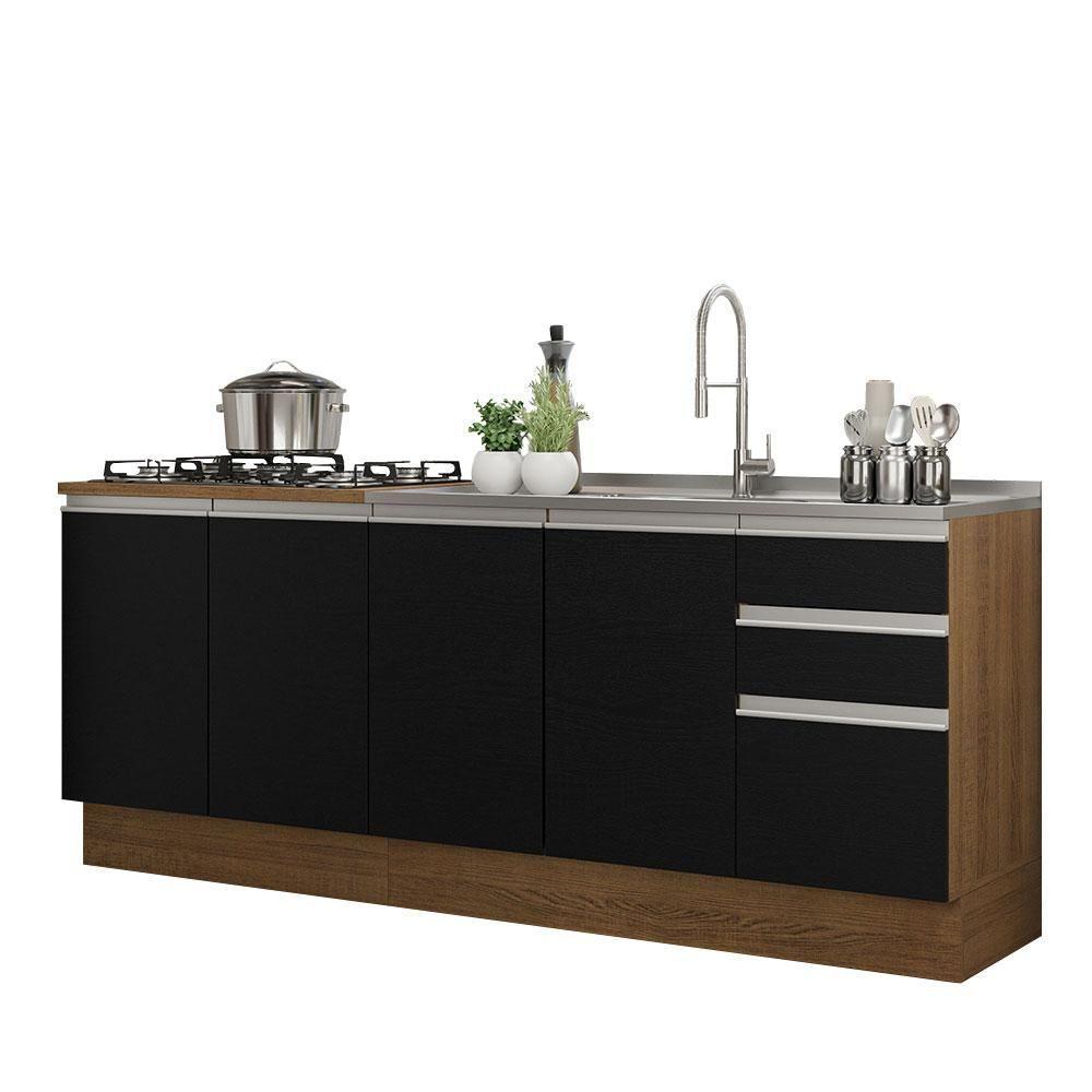 Kit Com 2 Balcões De Cozinha Madesa Glamy 4 Portas 3 Gavetas (sem Tampo E Pia) - Rustic/preto Rustic/preto - 10