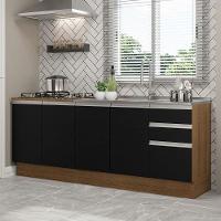 Kit Com 2 Balcões De Cozinha Madesa Glamy 4 Portas 3 Gavetas (sem Tampo E Pia) - Rustic/preto Rustic/preto - 1