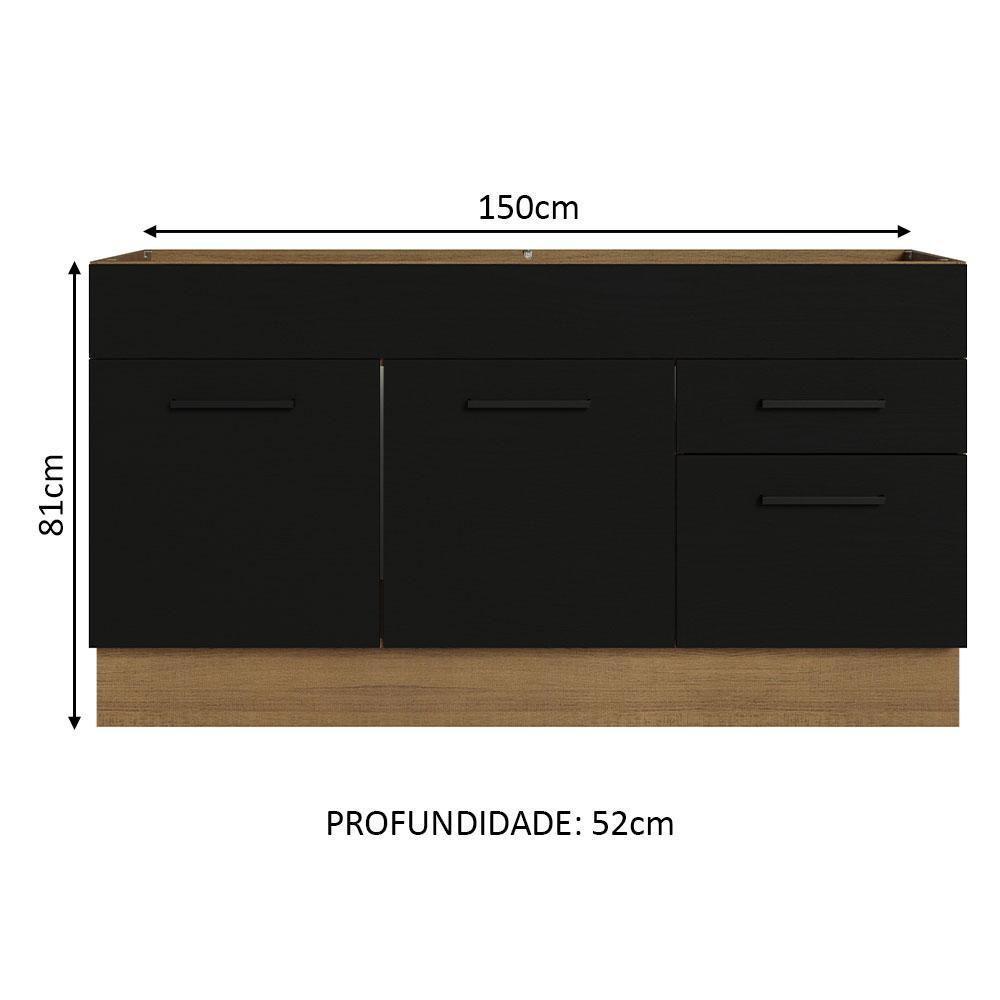 Balcão Gabinete De Pia Madesa Agata 150 Cm 2 Portas E 2 Gavetas (sem Tampo E Pia) - Rustic/preto Rustic/preto - 9