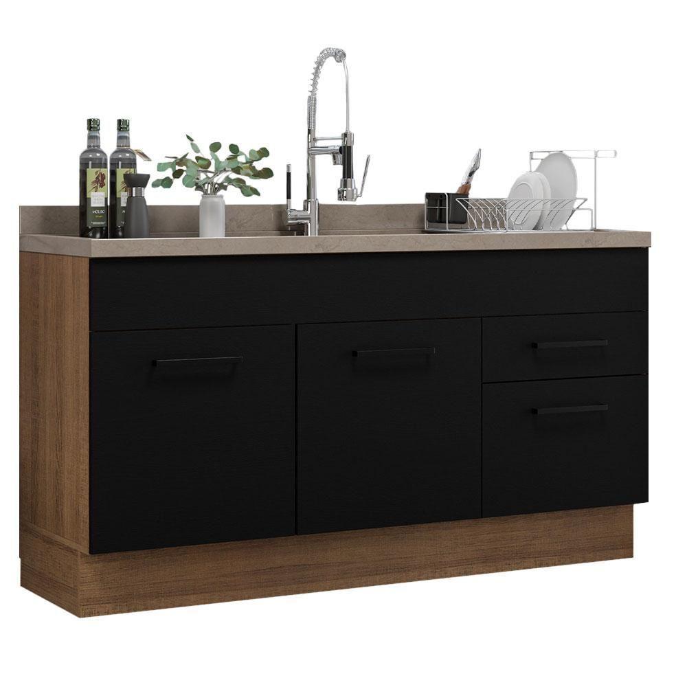 Balcão Gabinete De Pia Madesa Agata 150 Cm 2 Portas E 2 Gavetas (sem Tampo E Pia) - Rustic/preto Rustic/preto - 10