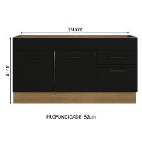 Balcão Gabinete De Pia Madesa Agata 150 Cm 2 Portas E 2 Gavetas (sem Tampo E Pia) - Rustic/preto Rustic/preto - 9