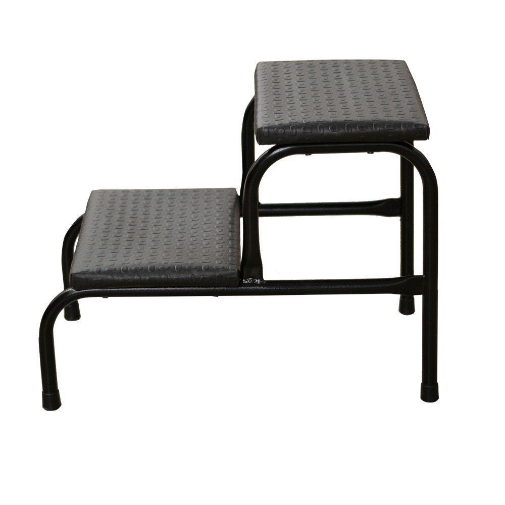 Escadinha Multiuso 2 Degraus Piso Em Mdf Com Emborrachado Antiderrapante Cor Preta Combo Stock - 2