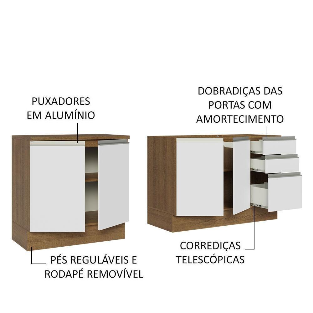 Kit Com 2 Balcões De Cozinha Madesa Glamy 4 Portas 3 Gavetas (sem Tampo E Pia) - Rustic/branco Rustic/branco - 8