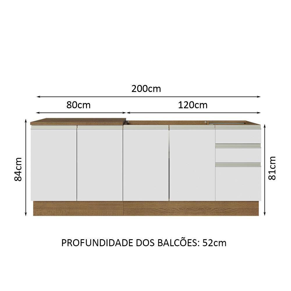 Kit Com 2 Balcões De Cozinha Madesa Glamy 4 Portas 3 Gavetas (sem Tampo E Pia) - Rustic/branco Rustic/branco - 9