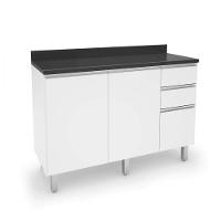 Balcão Cozinha Com Tampo 1,20m 2 Portas 3 Gavetas Branco - 1