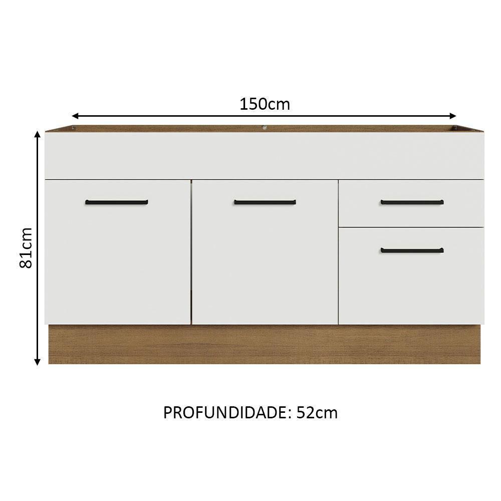 Balcão Gabinete De Pia Madesa Agata 150 Cm 2 Portas E 2 Gavetas (sem Tampo E Pia) - Rustic/branco Rustic/branco - 9
