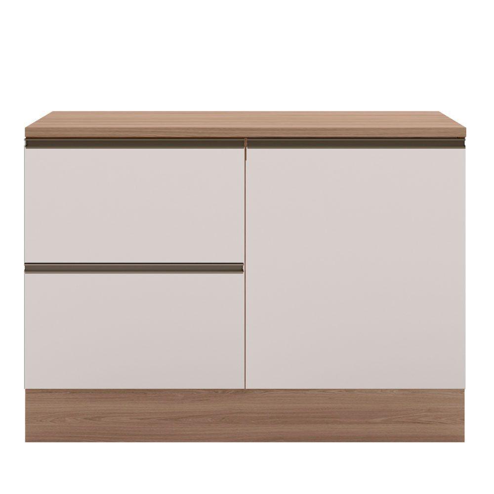 Balcão Com Tampo 120cm 1 Porta 3 Gavetas Etna Poliman Carvalho Oak E Off White - 1