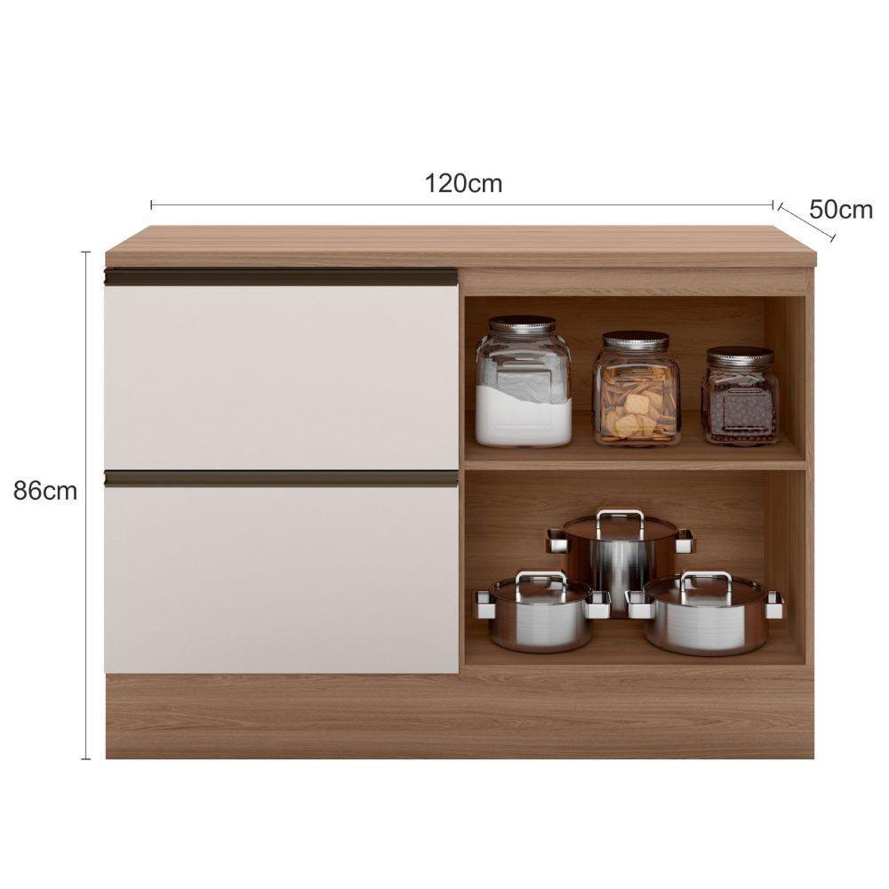 Balcão Com Tampo 120cm 1 Porta 3 Gavetas Etna Poliman Carvalho Oak E Off White - 8