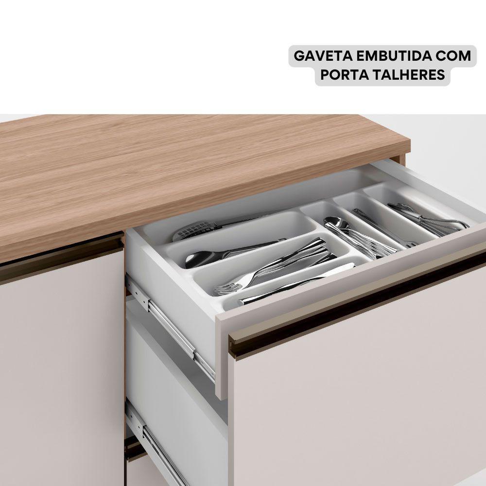 Balcão Com Tampo 120cm 1 Porta 3 Gavetas Etna Poliman Carvalho Oak E Off White - 9