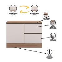 Balcão Com Tampo 120cm 1 Porta 3 Gavetas Etna Poliman Carvalho Oak E Off White