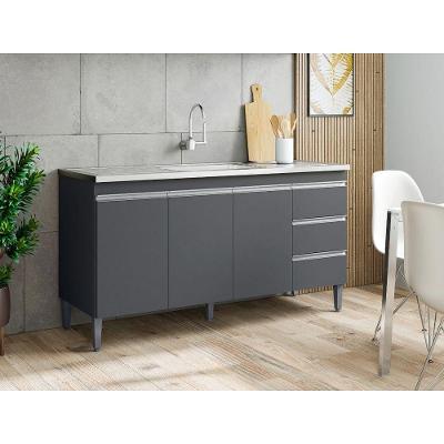 Balcão Gabinete Para Cozinha Andréia Com 160 Cm Cinza Fosco