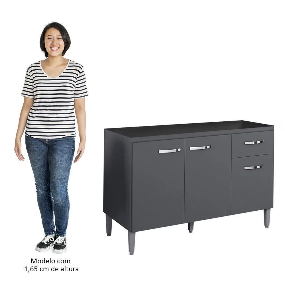 Balcão Gabinete Para Pia Sem Tampo 120cm 3 Portas E 1 Gaveta Gabriela Cinza - Ajl Móveis - 3