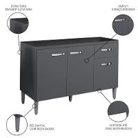 Balcão Gabinete Para Pia Sem Tampo 120cm 3 Portas E 1 Gaveta Gabriela Cinza - Ajl Móveis