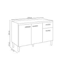 Balcão Gabinete Para Pia Sem Tampo 120cm 3 Portas E 1 Gaveta Gabriela Cinza - Ajl Móveis - 5