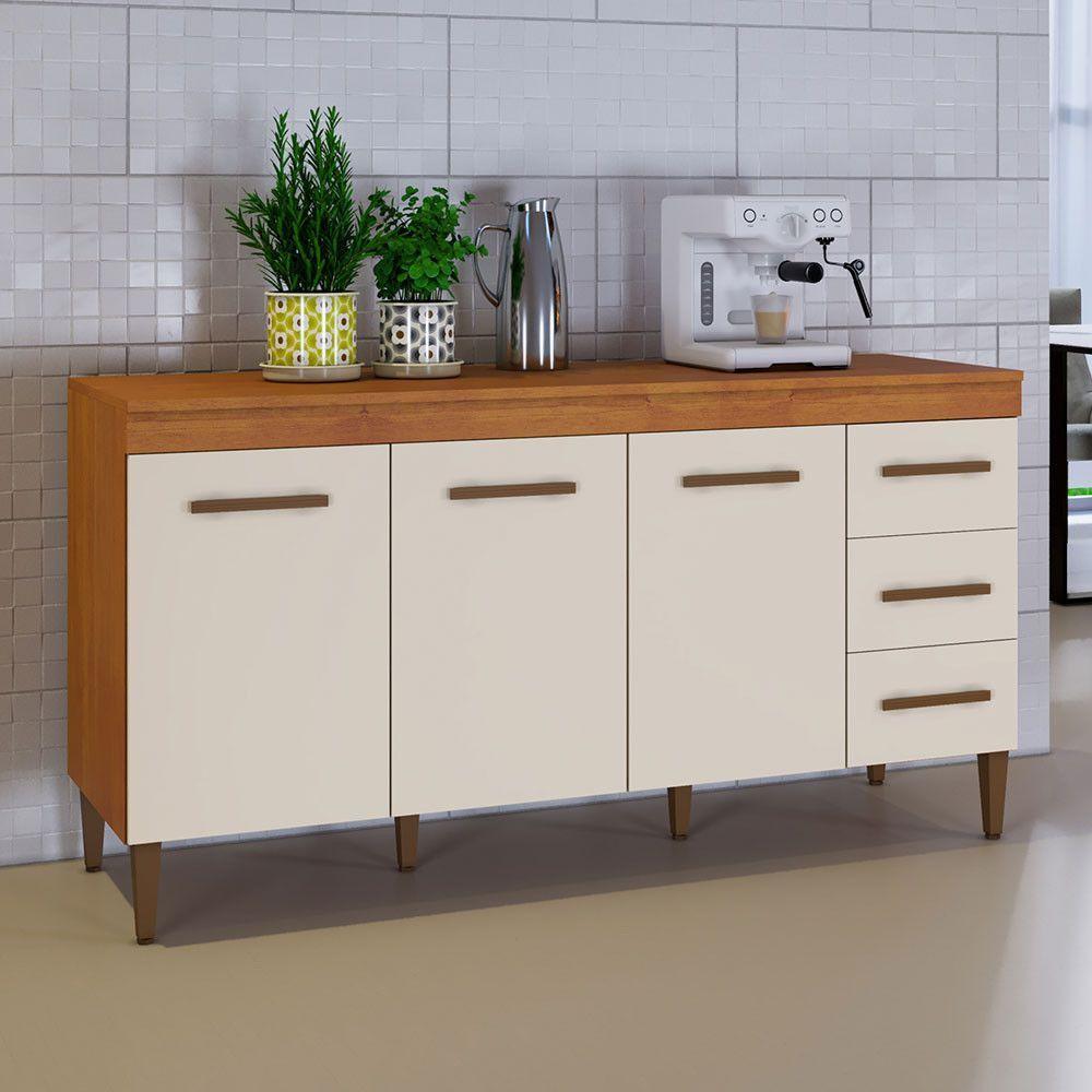 Balcão Atenas 3 Portas E 3 Gavetas Kaiki Móveis Nature/off White - 1