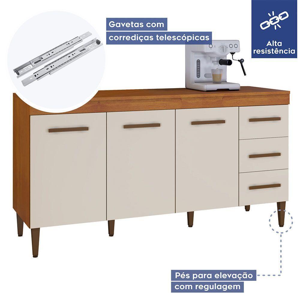 Balcão Atenas 3 Portas E 3 Gavetas Kaiki Móveis Nature/off White - 3