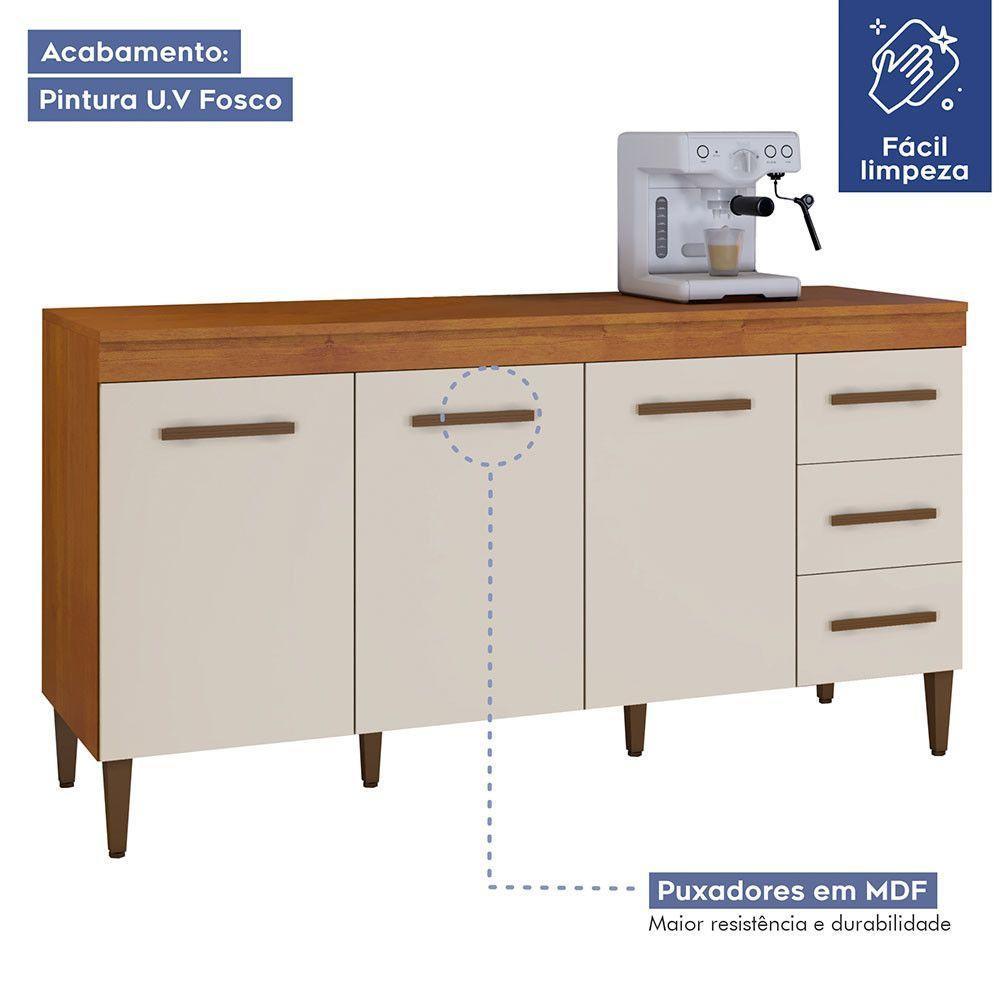 Balcão Atenas 3 Portas E 3 Gavetas Kaiki Móveis Nature/off White - 4
