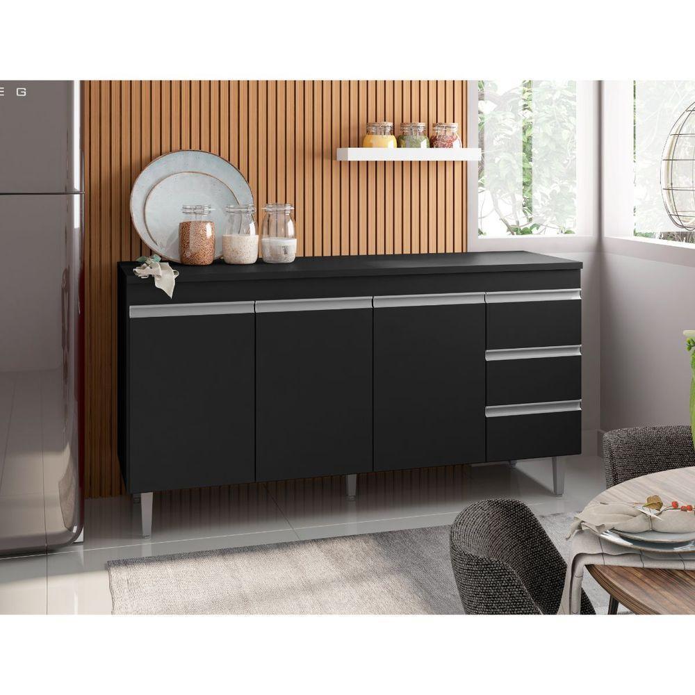 Balcão Gabinete Para Cozinha Andréia Com 160 Cm Preto Fosco - 1