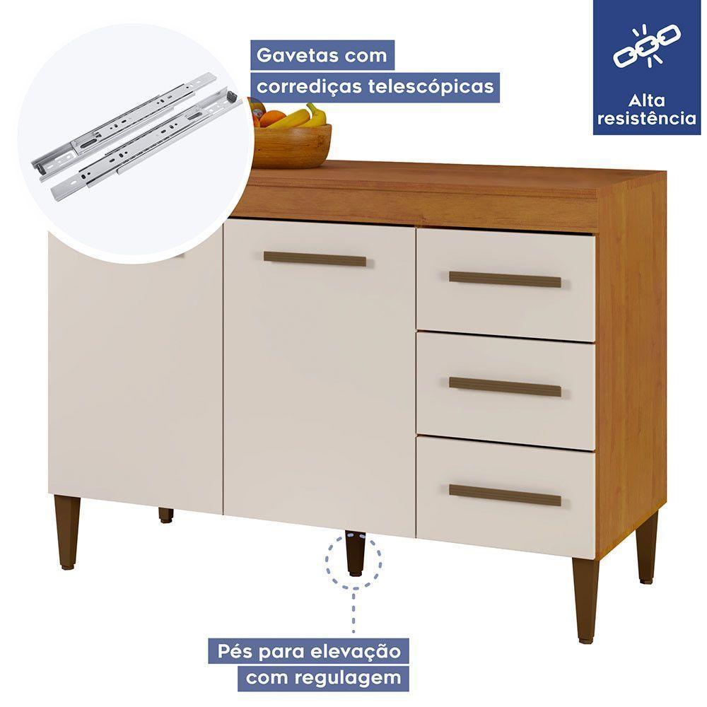 Balcão De Cozinha Com Tampo 2 Portas 3 Gavetas Virtus Nature/off White - 2