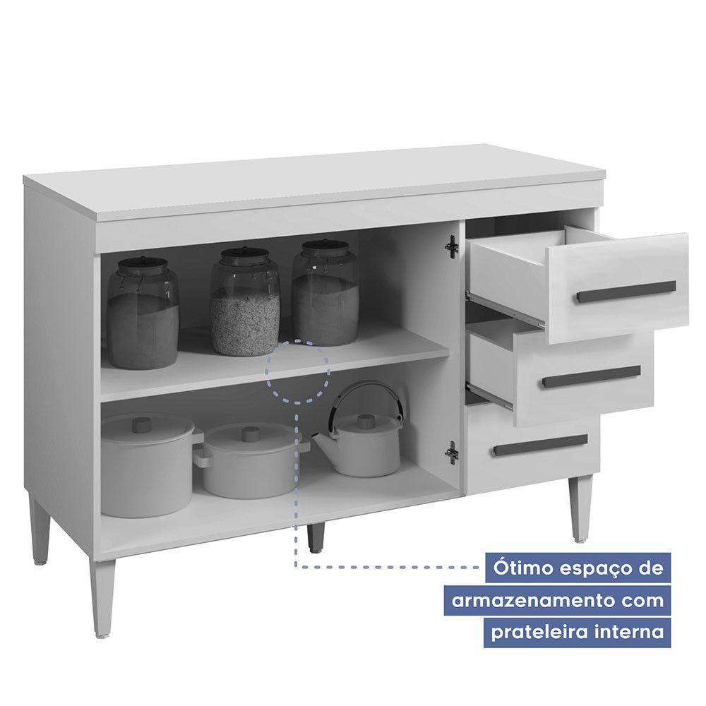 Balcão De Cozinha Com Tampo 2 Portas 3 Gavetas Virtus Nature/off White - 4