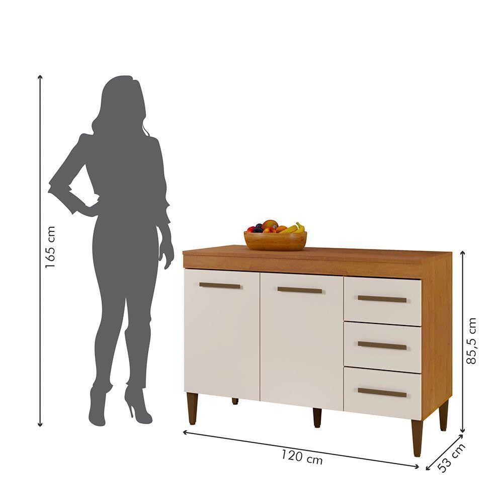 Balcão De Cozinha Com Tampo 2 Portas 3 Gavetas Virtus Nature/off White - 7