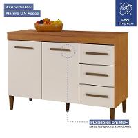 Balcão De Cozinha Com Tampo 2 Portas 3 Gavetas Virtus Nature/off White - 3