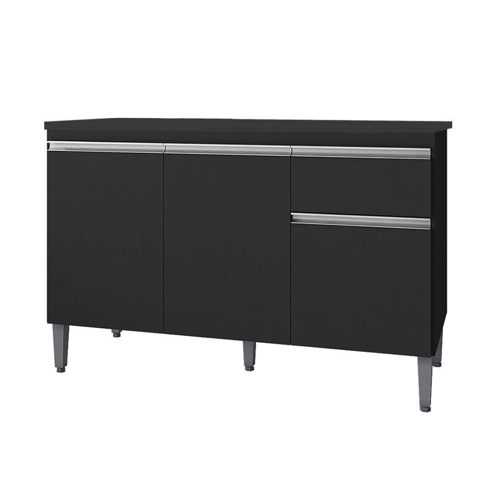 Balcão Gabinete Para Pia Com Tampo 120cm 3 Portas E 1 Gaveta Tatiane Preto - Ajl Móveis - 1