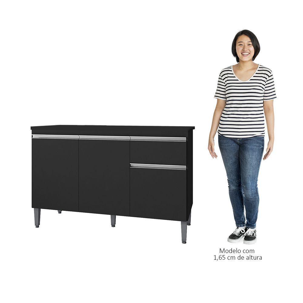Balcão Gabinete Para Pia Com Tampo 120cm 3 Portas E 1 Gaveta Tatiane Preto - Ajl Móveis - 4