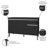 Balcão Gabinete Para Pia Com Tampo 120cm 3 Portas E 1 Gaveta Tatiane Preto - Ajl Móveis - 3