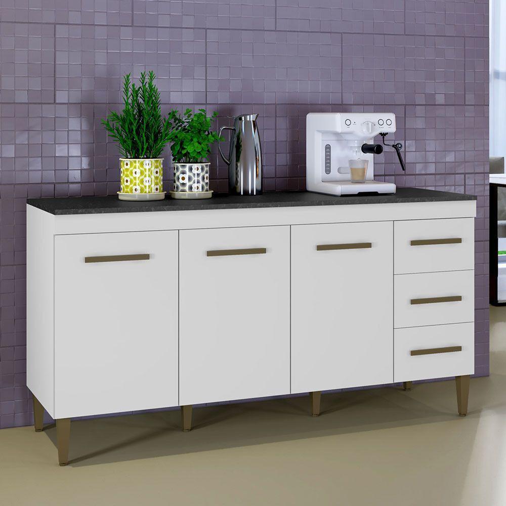 Balcão Atenas 3 Portas E 3 Gavetas Kaiki Móveis Branco - 1