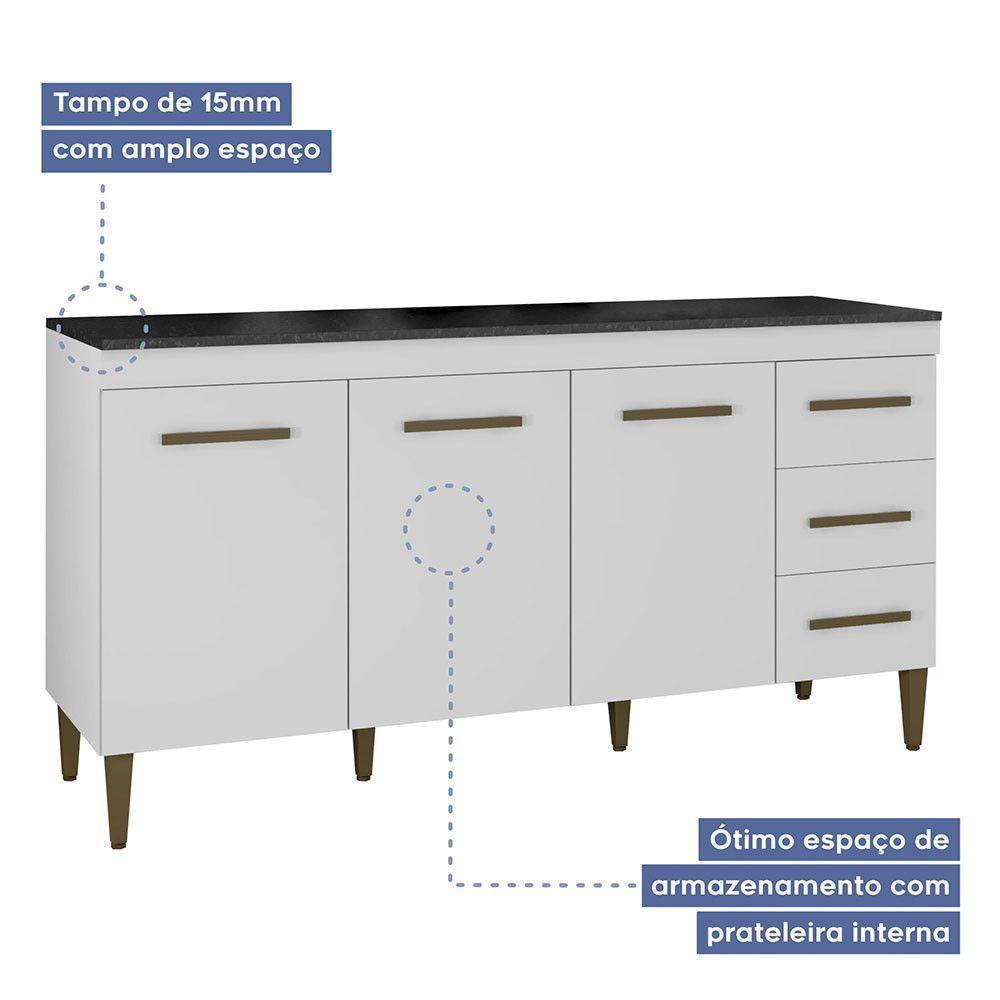 Balcão Atenas 3 Portas E 3 Gavetas Kaiki Móveis Branco - 2