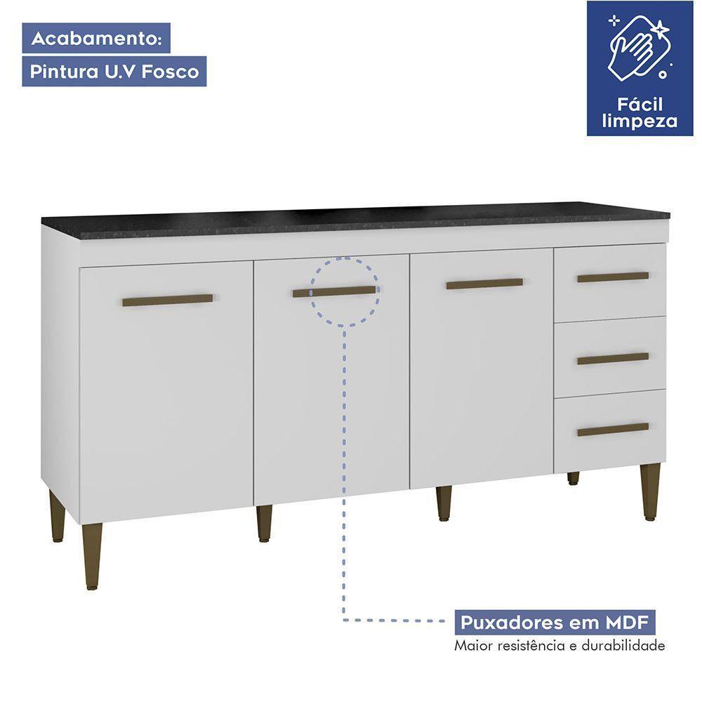 Balcão Atenas 3 Portas E 3 Gavetas Kaiki Móveis Branco - 4
