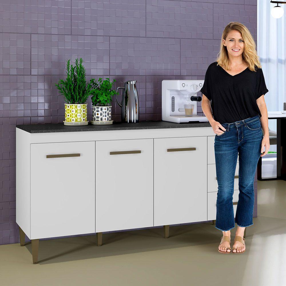 Balcão Atenas 3 Portas E 3 Gavetas Kaiki Móveis Branco - 5