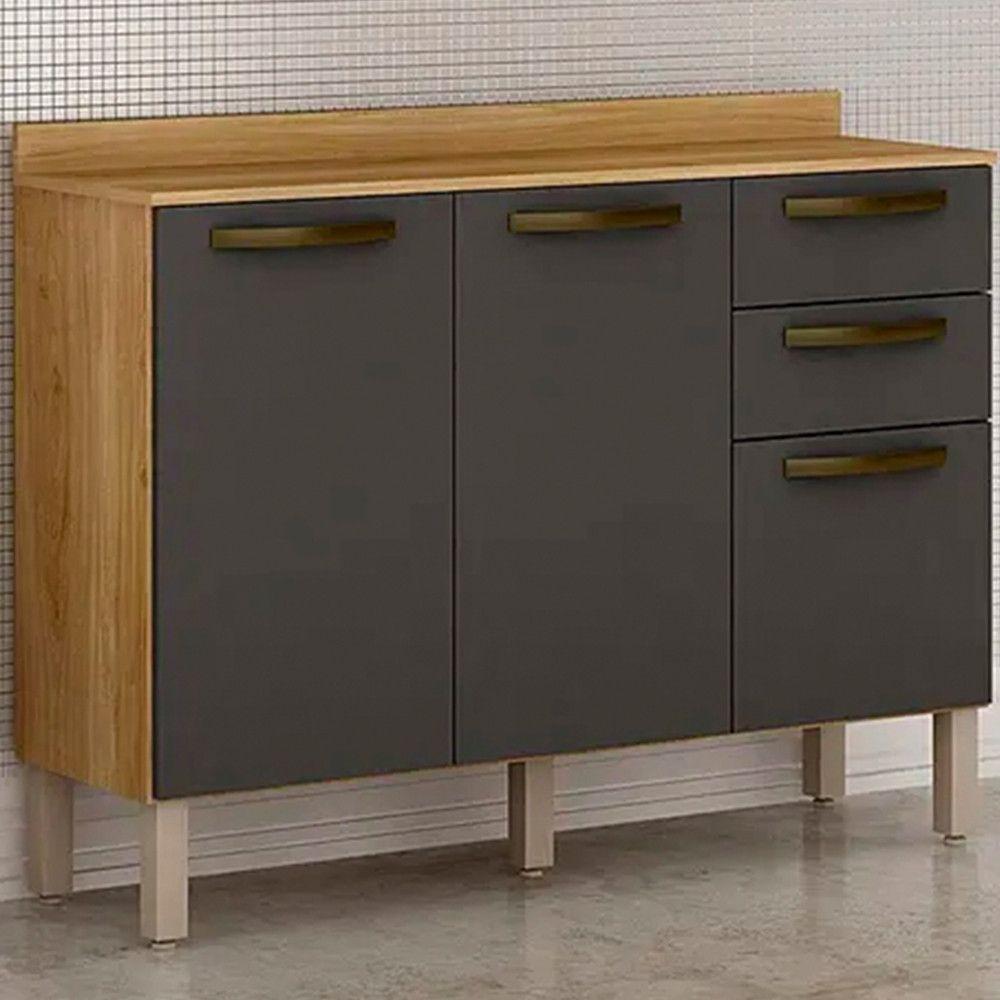 Balcão Valência Carvalho/grafite Salleto Móveis Carvalho Com Grafite - 1