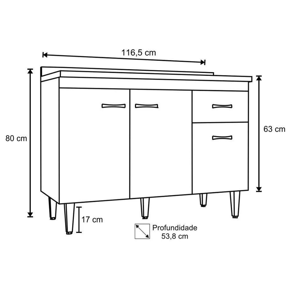 Balcão Para Pia Gabriela Sem Tampo 120Cm 3 Portas 1 Gaveta - Ajl Móveis Cor Cinza - 3