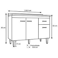 Balcão Para Pia Gabriela Sem Tampo 120Cm 3 Portas 1 Gaveta - Ajl Móveis Cor Cinza - 3