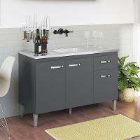 Balcão Para Pia Gabriela Sem Tampo 120Cm 3 Portas 1 Gaveta - Ajl Móveis Cor Cinza - 4