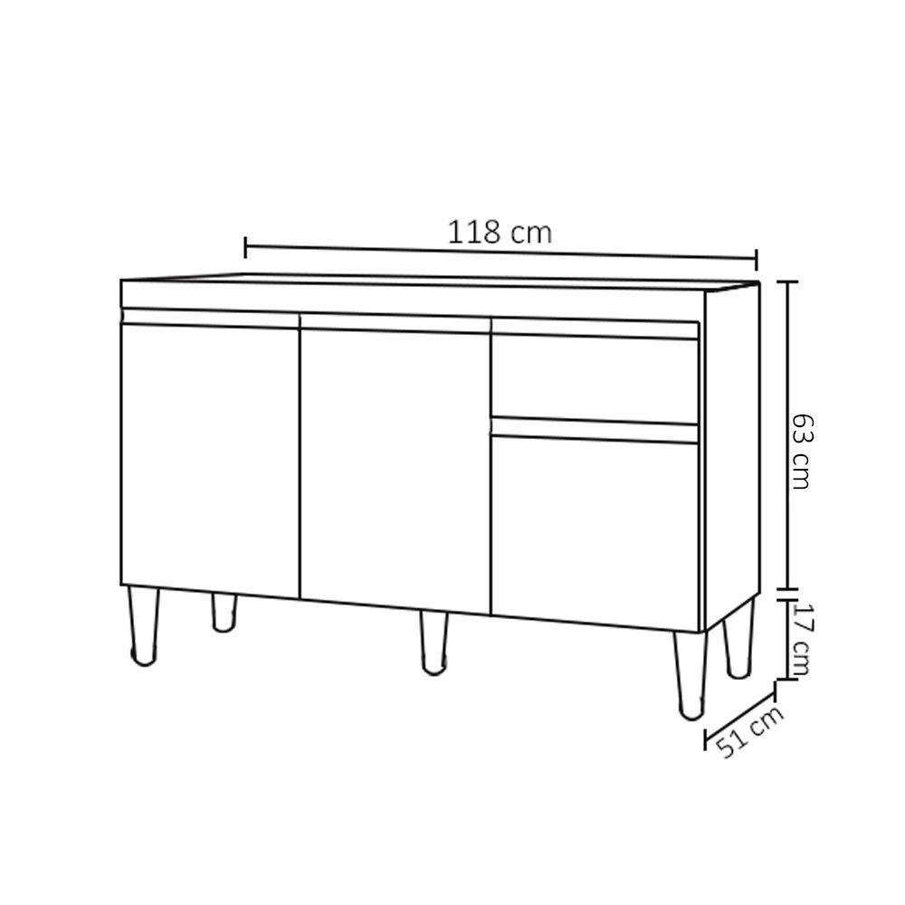 Balcão Gabinete Para Pia Sem Tampo 120cm 3 Portas E 1 Gaveta Tatiane Preto - Ajl Móveis - 5