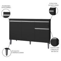 Balcão Gabinete Para Pia Sem Tampo 120cm 3 Portas E 1 Gaveta Tatiane Preto - Ajl Móveis - 2