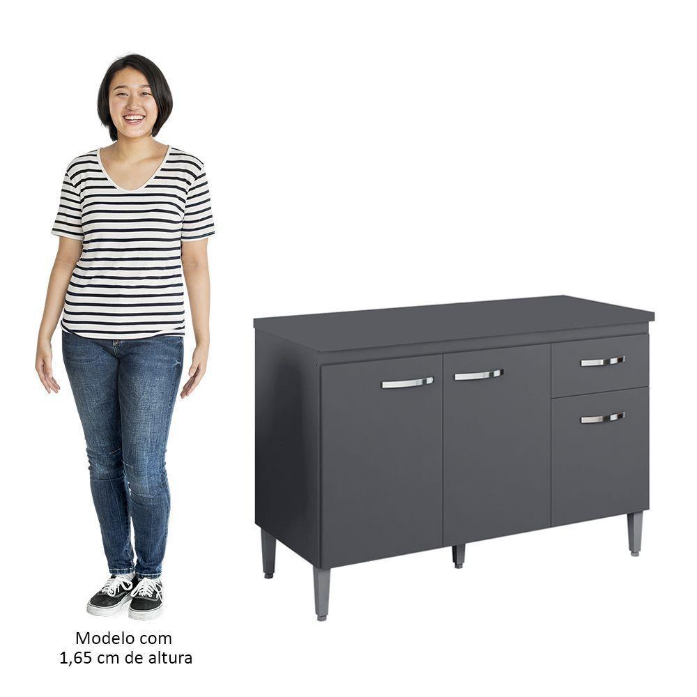 Balcão Gabinete Para Pia Com Tampo 120cm 3 Portas E 1 Gaveta Gabriela Cinza - Ajl Móveis - 3