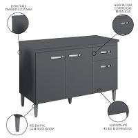 Balcão Gabinete Para Pia Com Tampo 120cm 3 Portas E 1 Gaveta Gabriela Cinza - Ajl Móveis - 2