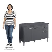 Balcão Gabinete Para Pia Com Tampo 120cm 3 Portas E 1 Gaveta Gabriela Cinza - Ajl Móveis - 3