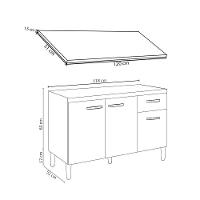 Balcão Gabinete Para Pia Com Tampo 120cm 3 Portas E 1 Gaveta Gabriela Cinza - Ajl Móveis