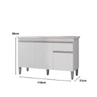 Balcão Gabinete De Pia Sem Tampo 120Cm 3 Portas Tatiane - Ajl Móveis Cor Branco - 2