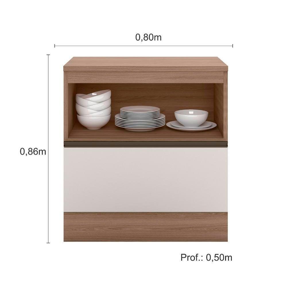 Balcão Com Tampo 80 Cm 1 Porta 1 Gaveta Etna Poliman Móveis Carvalho Oak E Off White - 7