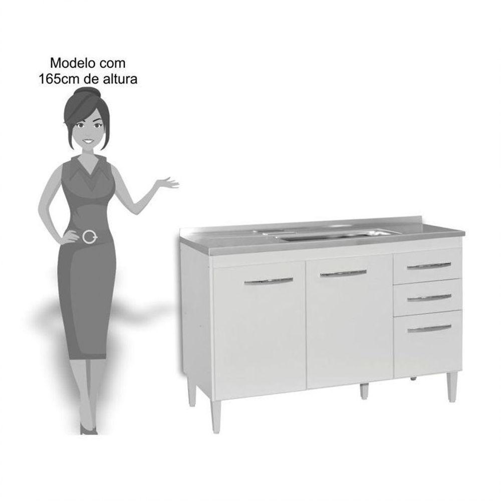 Balcão Gabinete de Pia 120cm Suécia 03 Portas 02 Gavetas - 3