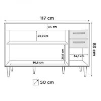 Balcão Gabinete de Pia 120cm Suécia 03 Portas 02 Gavetas