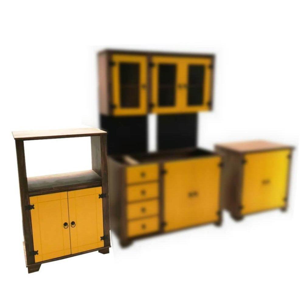 Balcão Multiuso Forno/micro com Detalhes em Amarelo de Madeira Maciça Móveis Rio Negrinho - 5