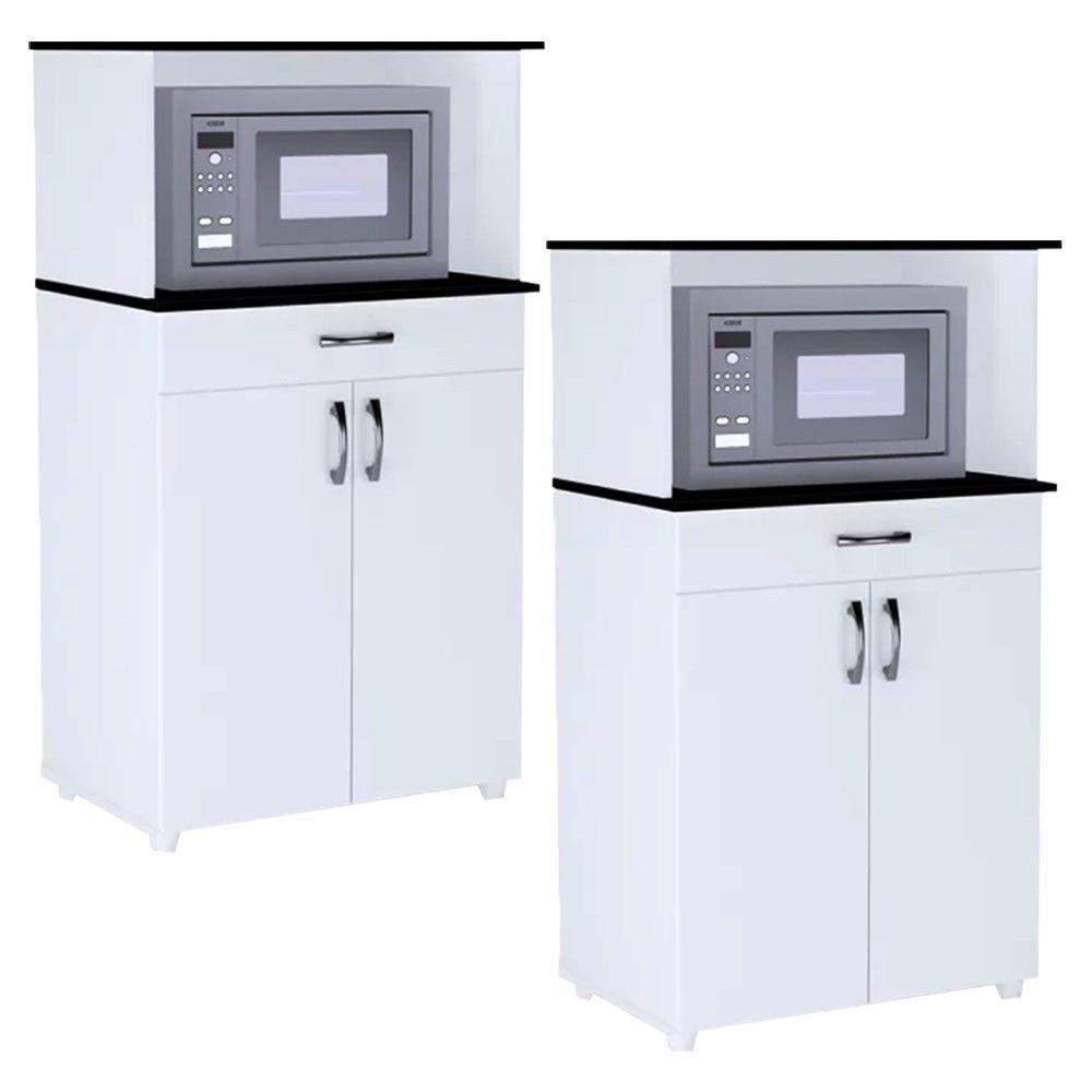 Kit 2 Balcões Cozinha 2 Portas Carina Branco/Preto AjlMóveis - 4