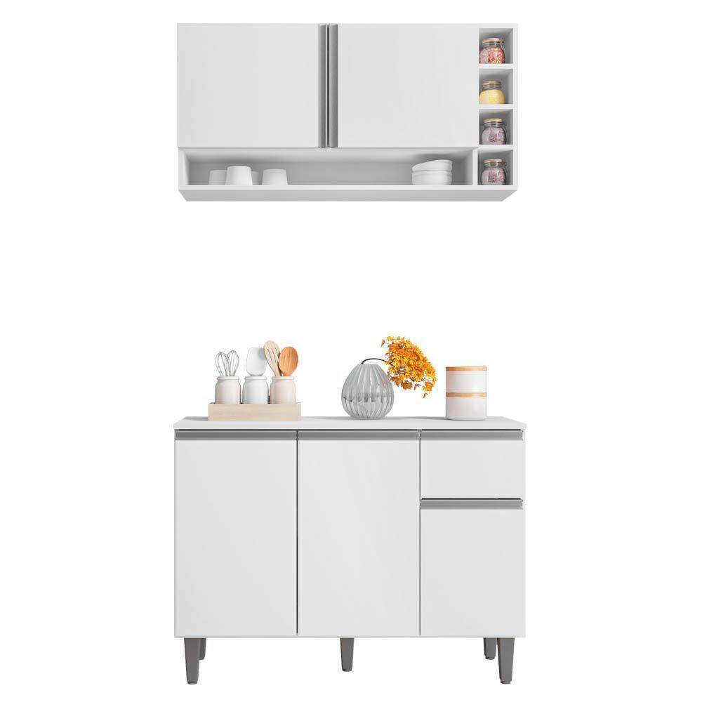 Balcão Gabinete De Cozinha E Armário Aéreo Vanessa Branco - Desk Design - 1